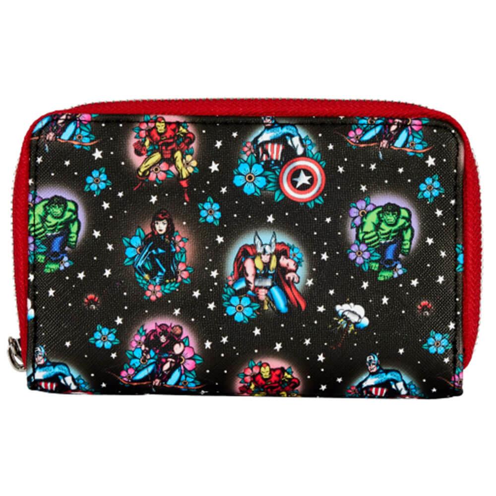 Comics Avengers Floral Tattoo Zip Purse  |  Wallets & Money Clips Accessories Wallets & Money Clips