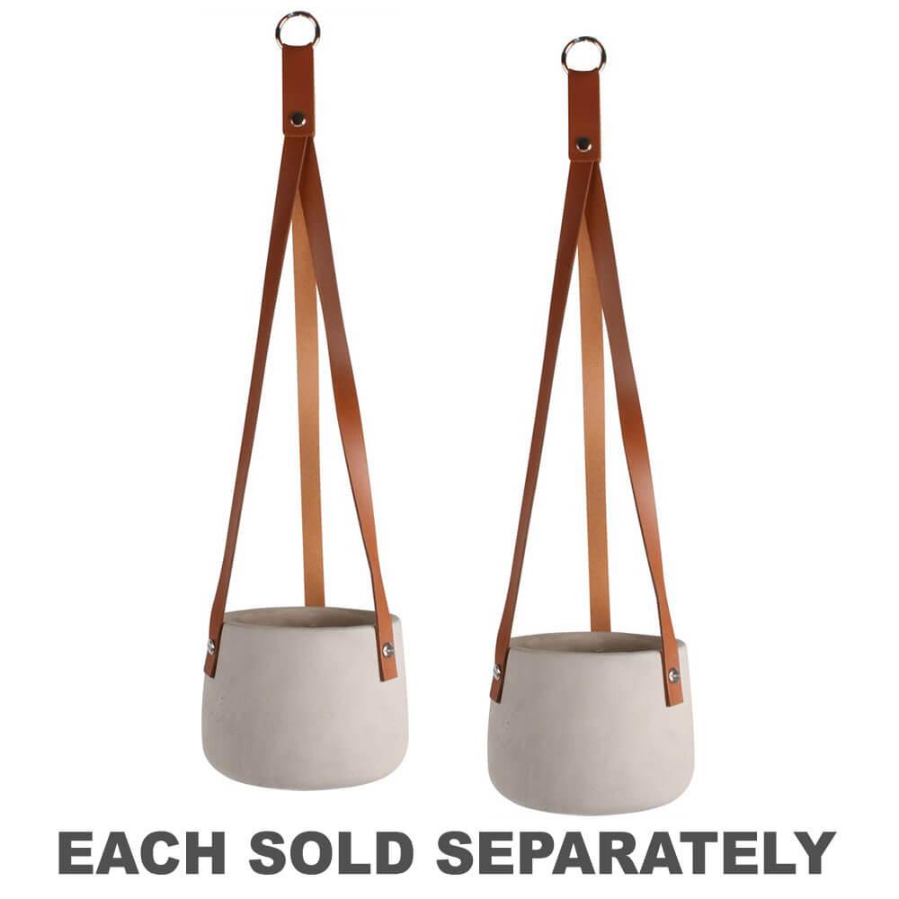 Concrete Hanging Pot W/ Pu Leather Straps  |  Gardening Gardening Gardening