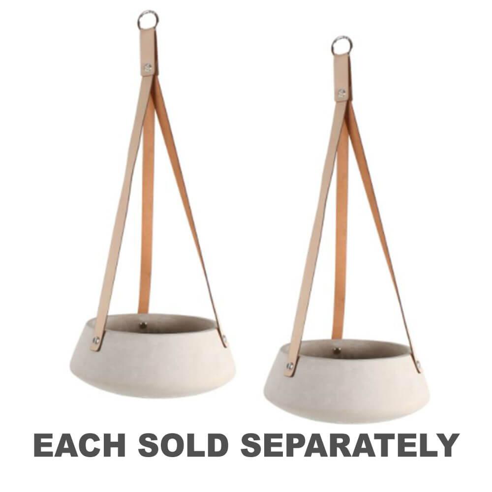 Concrete Hanging Pot W/ Tan Pu Leather Strap  |  Gardening Gardening Gardening