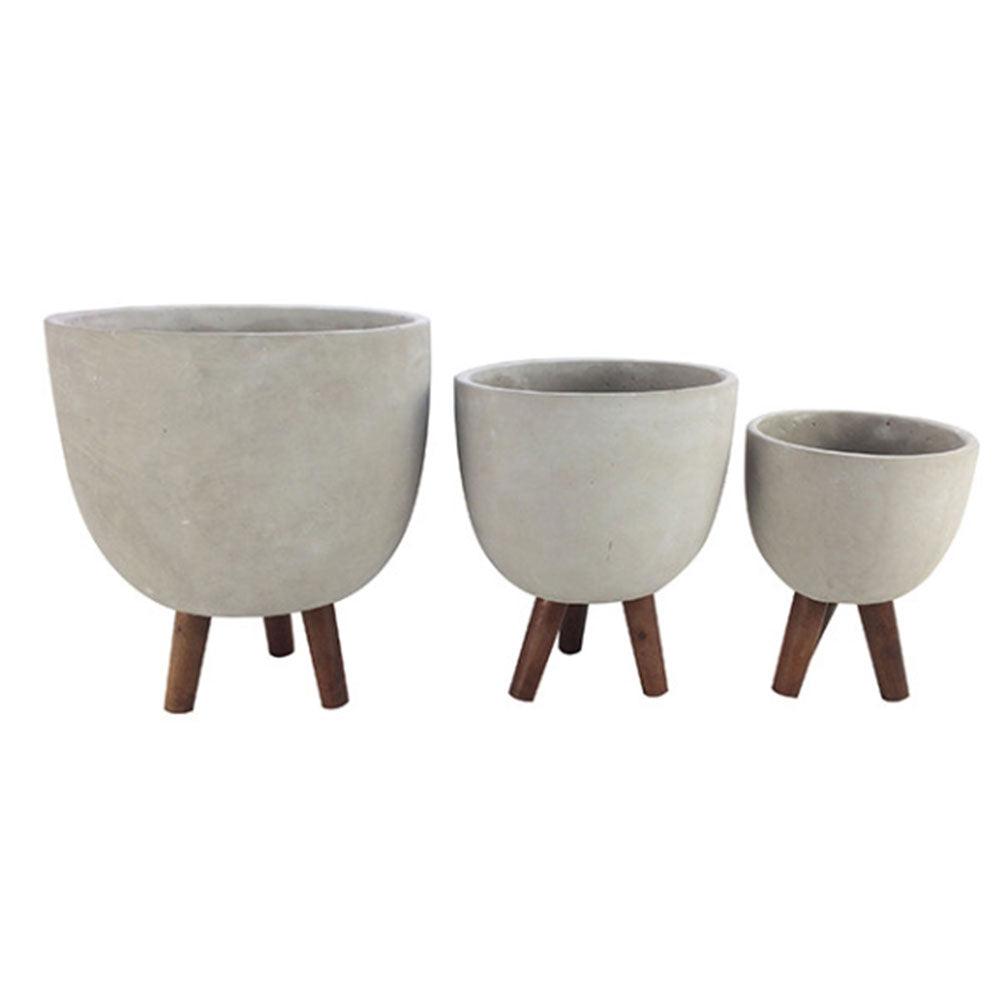 Contrete Planters W/ Dark Wood Legs (Set Of 3)  |  Gardening Gardening Brown