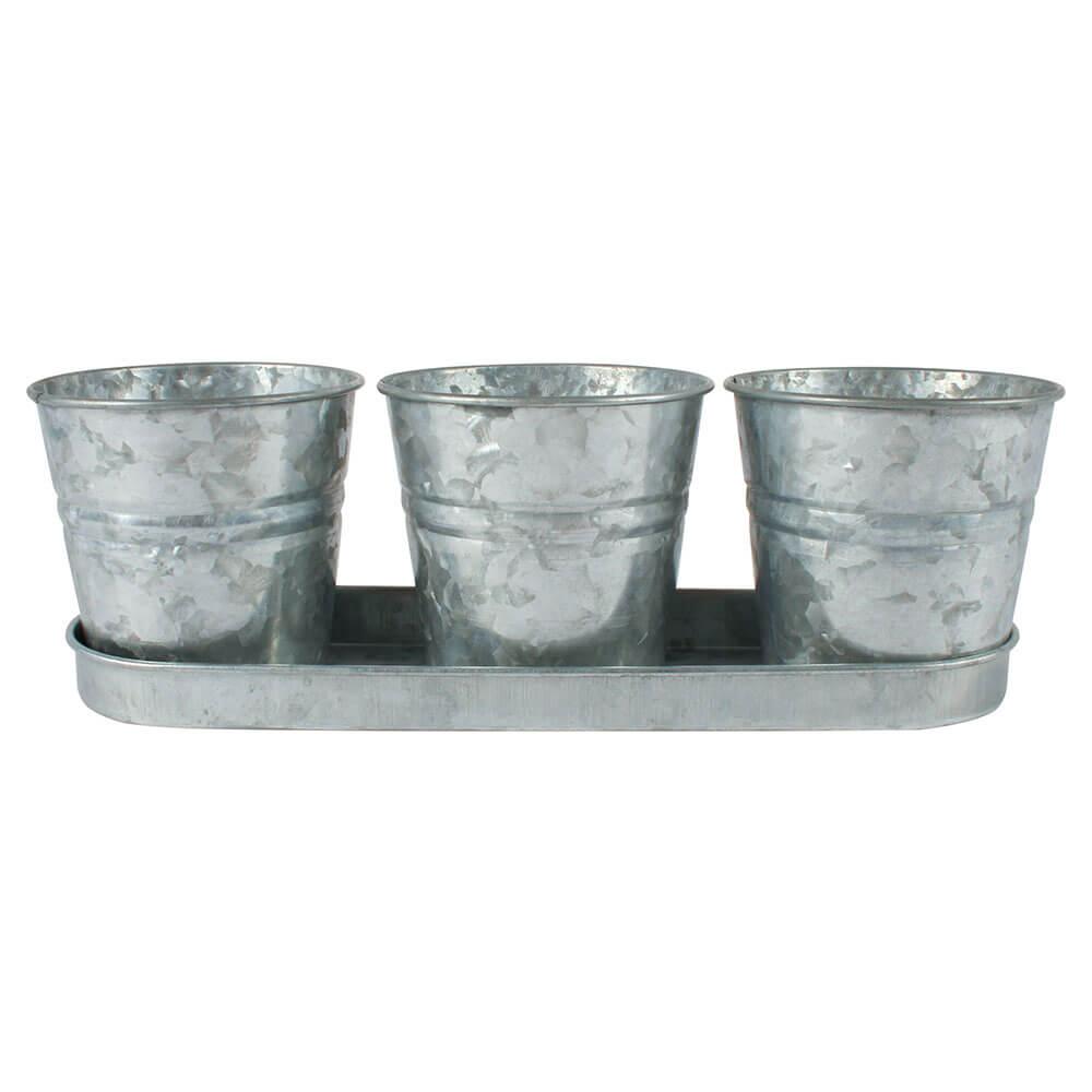 Loke Antiqued Silver 3 Pot With Tray (33X11Cm)  |  Gardening Gardening Gardening