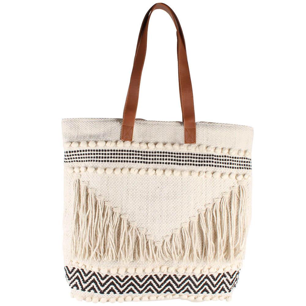 Meher Tote Jute Cotton Bag With Pu Strap (45X40Cm)  |  Wallets & Money Clips Accessories Wallets & Money Clips