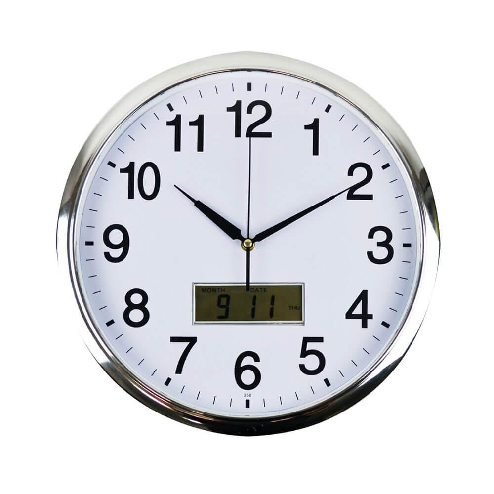 Round Wall Clock With Lcd (36Cm)  |  Wall & Alarm Clocks Indoor Wall & Alarm Clocks